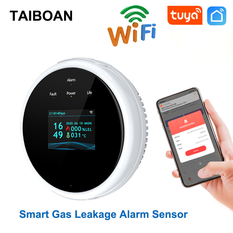 TAIBOAN Alarm Sensor kebocoran LPG GAS WiFi kontrol aplikasi Tuya detektor keselamatan api detektor keamanan rumah pintar LCD detektor kebocoran Gas alami