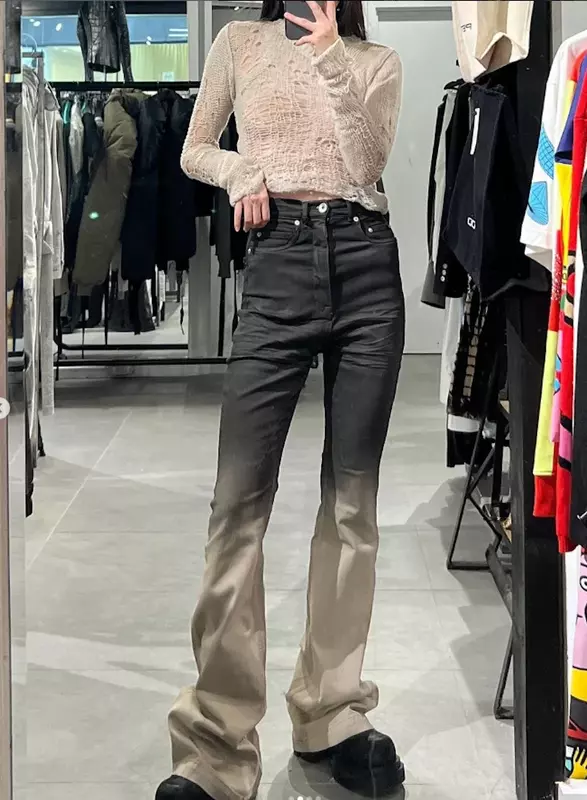 Streetwear RO style Gradient Color Baggy Stacked Jeans larghi Flare per uomo e donna pantaloni Casual in Denim lavato dritto