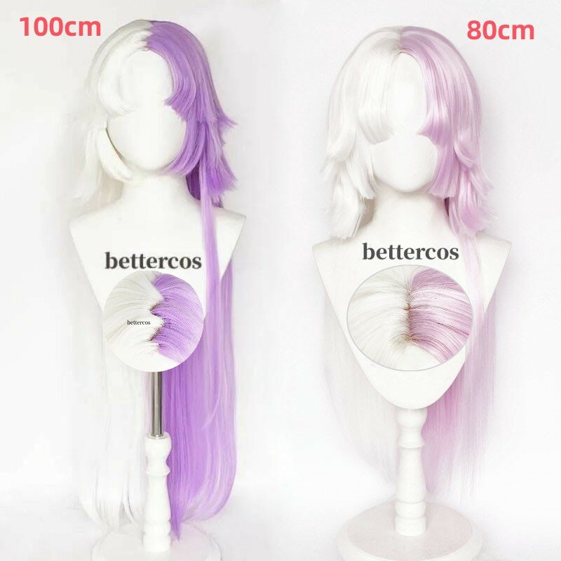 Sigma Cosplay Wig Long Purple White Wig With Earrings Heat Resistant Synthetic Cosplay Anime Wigs + Wig Cap