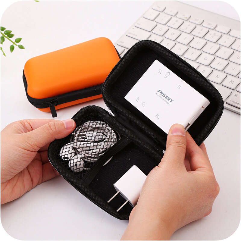 Жесткий Чехол для наушников с USB, водонепроницаемый чехол для наушников, ключей, монет, кабелей и SD-карт, Круглый квадратный держатель