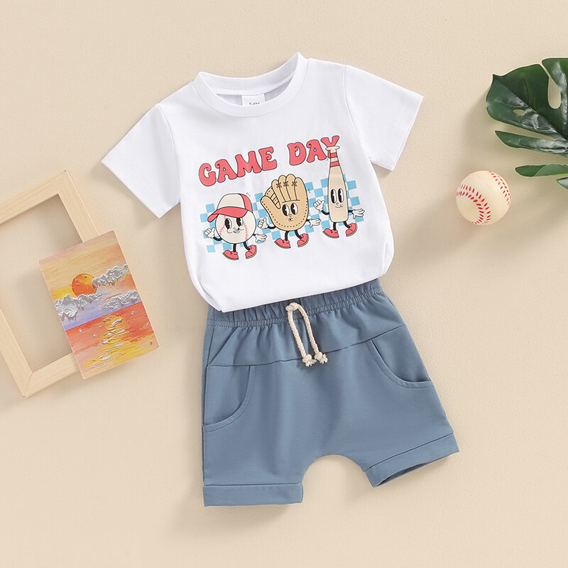 Toddler Baby Boy Baseball Outfits Game Day Calm Your Mitts Short Sleeve T-Shirt Tops and Shorts Set Summer Clothes