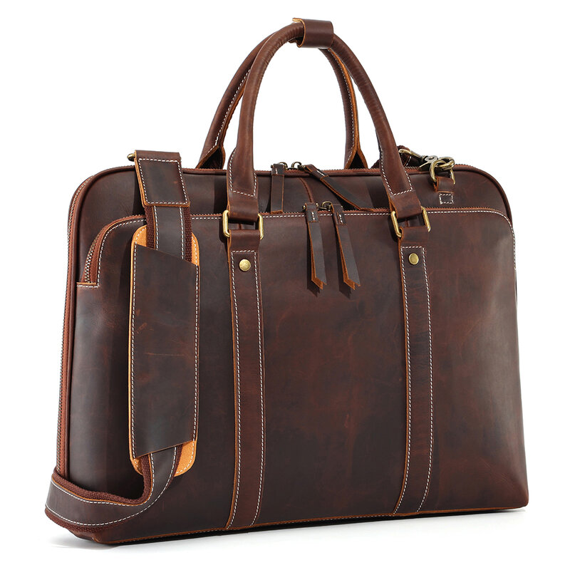 New Style Crazy Horse Men's Briefcase Multifunctional Retro Shoulder Bag Business Genuine Leather Handbag Men's Bag