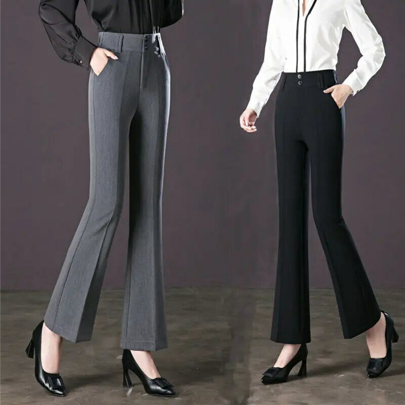 2023 Nieuwe Lente Zomer Koreaanse Vintage Dames Stevige Flare Broek Mode Casual Hoge Taille Silm Lange Pak Broek Streetwear X102