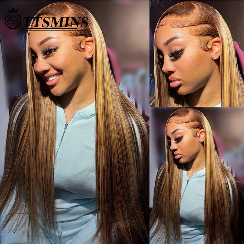Парик с длинным выделением, человеческие волосы с эффектом омбре, коричневые цветные перуанские кружевные передние предварительно выщипанные парики для женщин 13x4, прямые передние парики на сетке