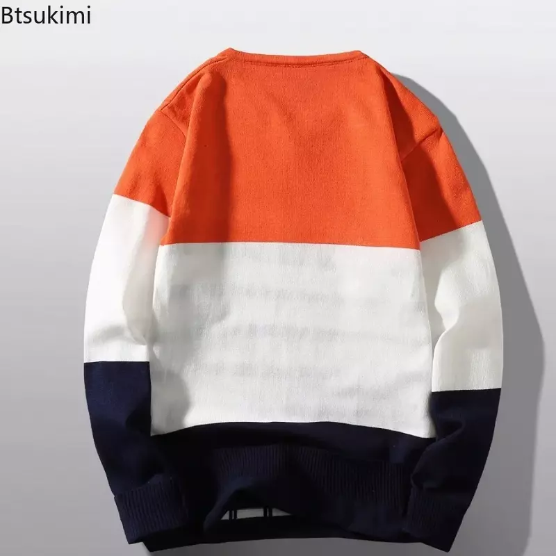 2024 Herren warme Kontrast farbe Strick pullover Herbst Winter V-Ausschnitt Strickwaren Tops für Männer koreanische Version schlanke Herren Bottom Shirt