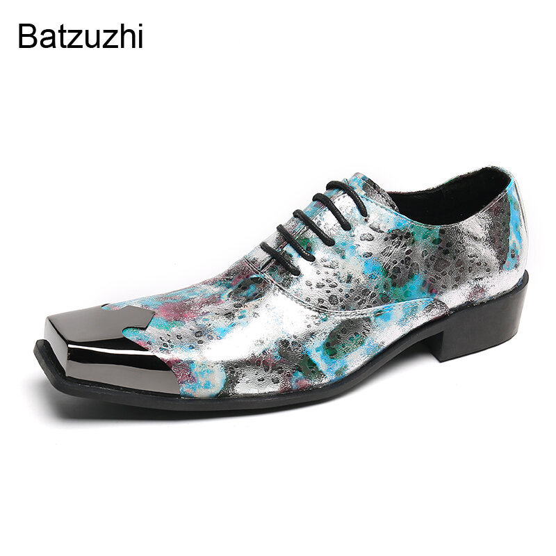Batzuzhi-zapatos de vestir de cuero para hombre, calzado con cordones, punta cuadrada especial de Metal, zapatos de negocios/Fiesta y boda, 38-46
