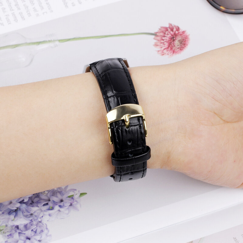 นาฬิกาข้อมือผู้หญิง Rhinestone สร้อยข้อมือหนังสีดำนาฬิกาข้อมือแฟชั่นสำหรับผู้หญิงสุภาพสตรีควอตซ์นาฬิกา