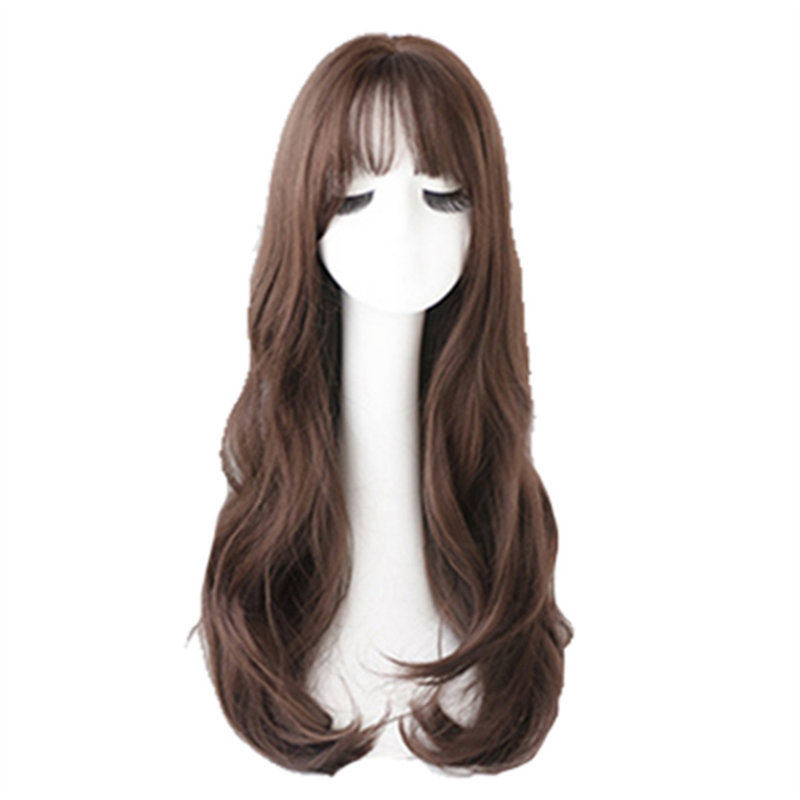 Парик Боб Bobo с челкой для женщин, натуральный длинный парик Боб, длинный вьющийся парик для повседневной корейской версии, шоколад