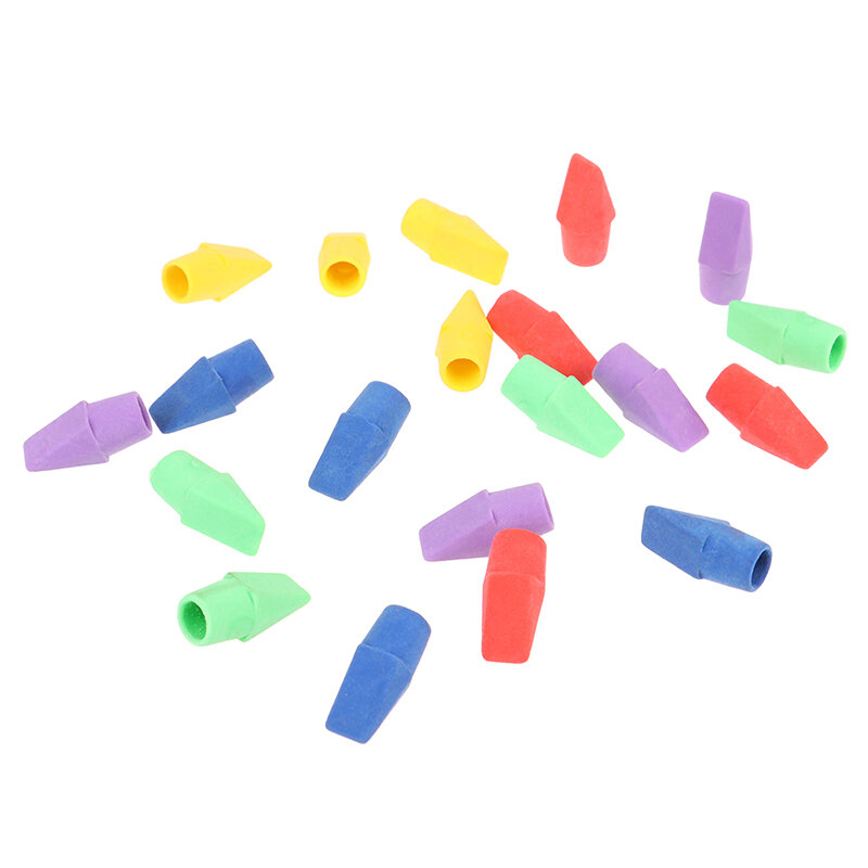 20PCS Colorful Pencil Top Erasers Caps Chisel Shape Student Stationery Creative Painting Correction Supplies