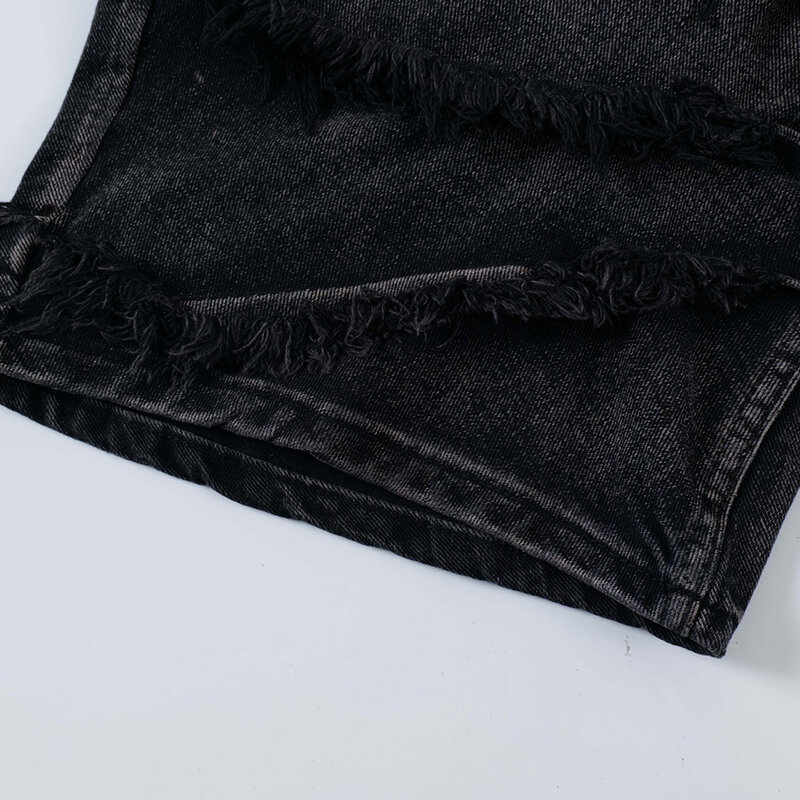 Шорты мужские с бахромой, модные сращивающиеся Черные Мешковатые джинсовые шорты, уличная одежда в стиле Харадзюку, свободные штаны в стиле хип-хоп, лето