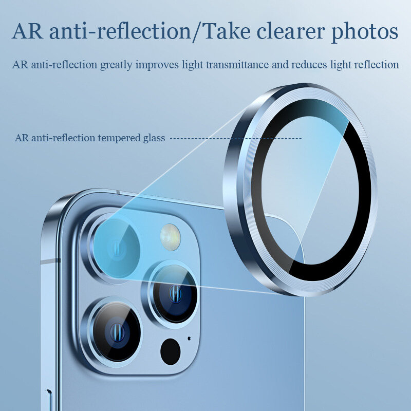 Pellicola protettiva per obiettivo della fotocamera per iPhone 15 14 13 12 11 Pro Max lente anello in metallo vetro temperato per iPhone 12 13 Mini 14/15 Plus