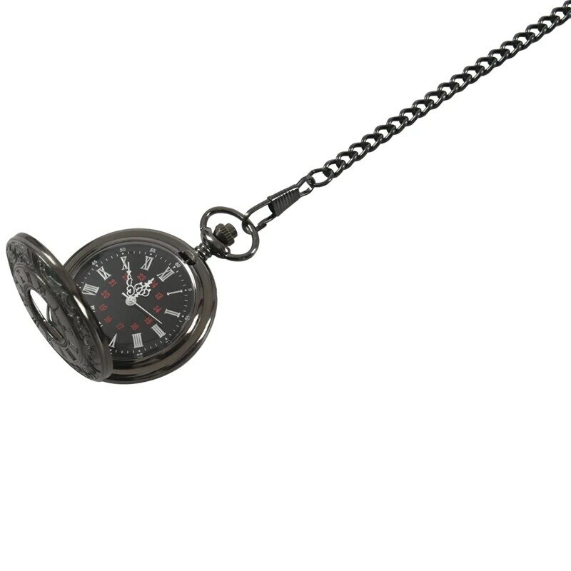 สร้อยคอตัวเลขโรมันสีดำสไตล์วินเทจจี้ควอตซ์ของขวัญนาฬิกาข้อมือกระเป๋าพร้อมนาฬิกาพกสายนาฬิกาโลหะเงิน
