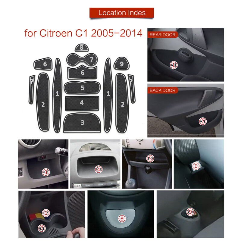 Voor Citroen C1 2005 - 2014 Anti-Slip Poort Slot Cup Mat Deur Groef Pad Accessoires Anti-Slip Matten Onderzetters