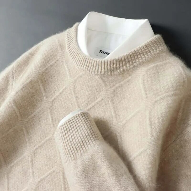 Jesień i zima nowy kaszmirowy sweter męski okrągły dekolt ocieplany sweter biznes Casual 100 czysta wełna wydłużony sweter