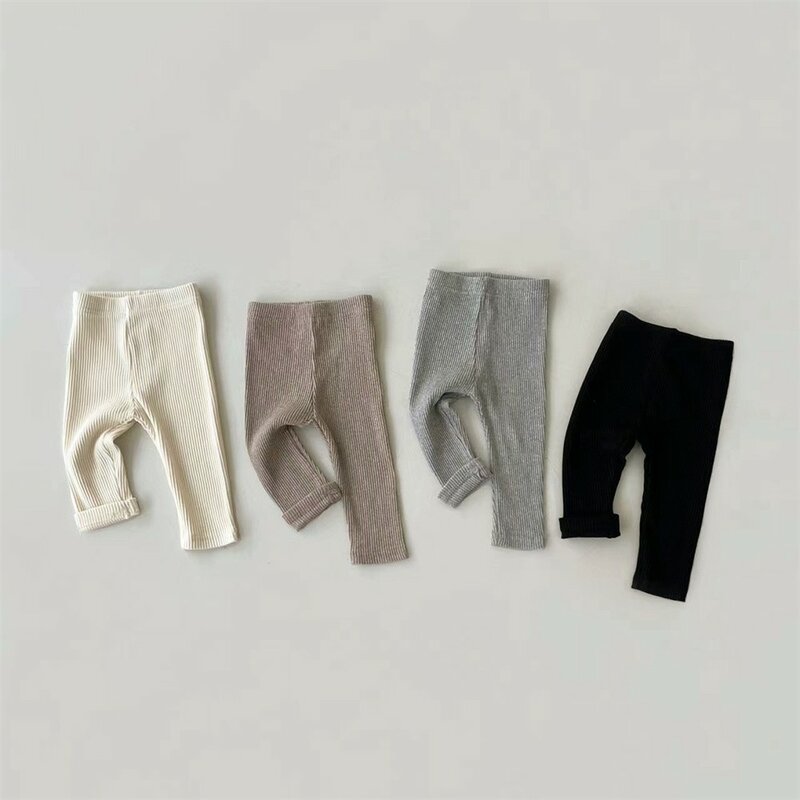 Leggings de algodão monocromático de bebê, calças infantis, calças infantis com nervuras, roupas infantis, calças casuais para meninas, novo, outono, 2023