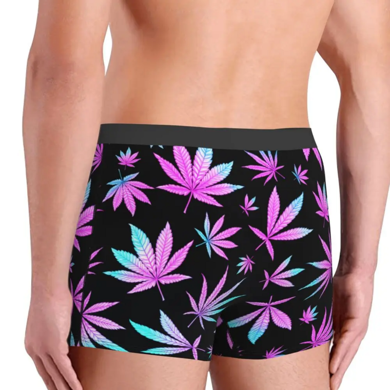 Men Cannabis Leaf Plant Hemp Underwear Fluorescent Colors Printed Boxer Shorts Panties Male Breathable Underpants