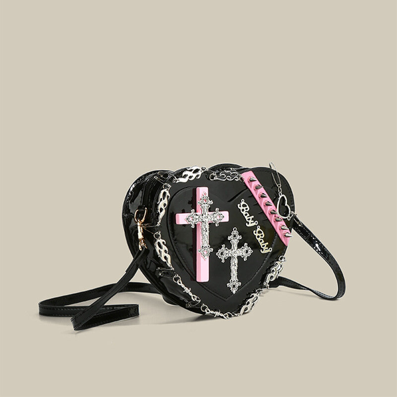 Shoulder Bag, Cross Body Women's Handbag, New Fashion Y2k Gothic Niche Design, Heart-Shaped Cosmetic Clutch, Spicy Girl Retro