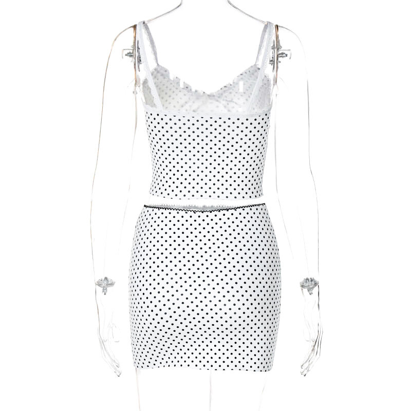 Lygens Dot motif pita Cami, atasan Crop rok Mini setelan wanita musim panas Y2K pakaian jalanan liburan 2024 baru pakaian pesta kasual