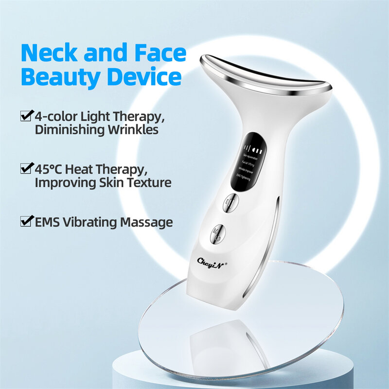 CkeyiN-Dispositivo de belleza para cuello, máquina de estiramiento Facial EMS, removedor de barbilla doble, masajeador Facial LED antiarrugas, estiramiento de la piel, 4 colores
