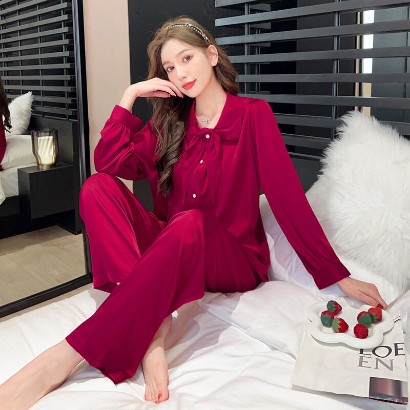 Pijamas de seda de gelo feminino de manga comprida imitação de seda casa roupas conjunto pijamas para mulher pigiami donna