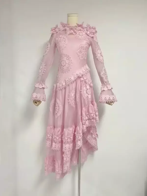 Vestido de cola de pez asimétrico bordado de industria pesada, vestido largo elegante, Collage de flores 3D personalizado en Australia, 24 vestidos de verano