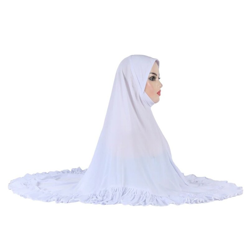 ฮิญาบมุสลิมขนาดใหญ่ธรรมดาผ้าโพกหัวแบบมีระบายระบายพร้อมผ้าโพกหัว