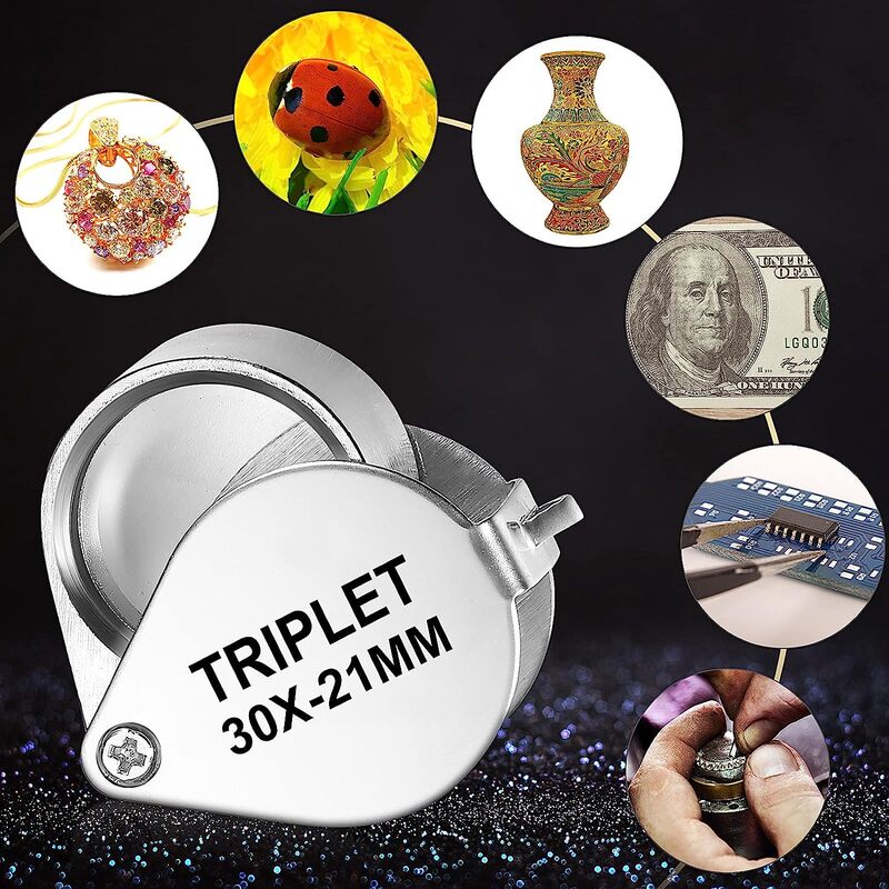 포켓 쥬얼리 루페, 다이아몬드 아이 돋보기, 금속 도구, 동전 보석 스탬프 시계, 10x-30x21mm