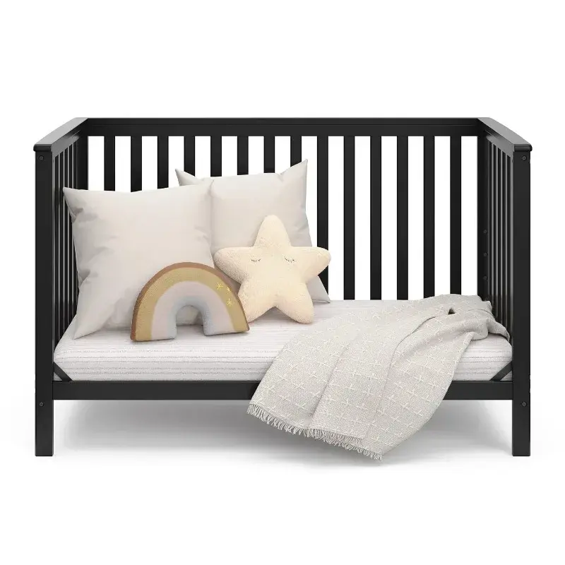 Storkcraft-cuna Convertible Hillcrest 4 en 1, color negro, se convierte en cama de día, cama para niños pequeños y cama de tamaño completo