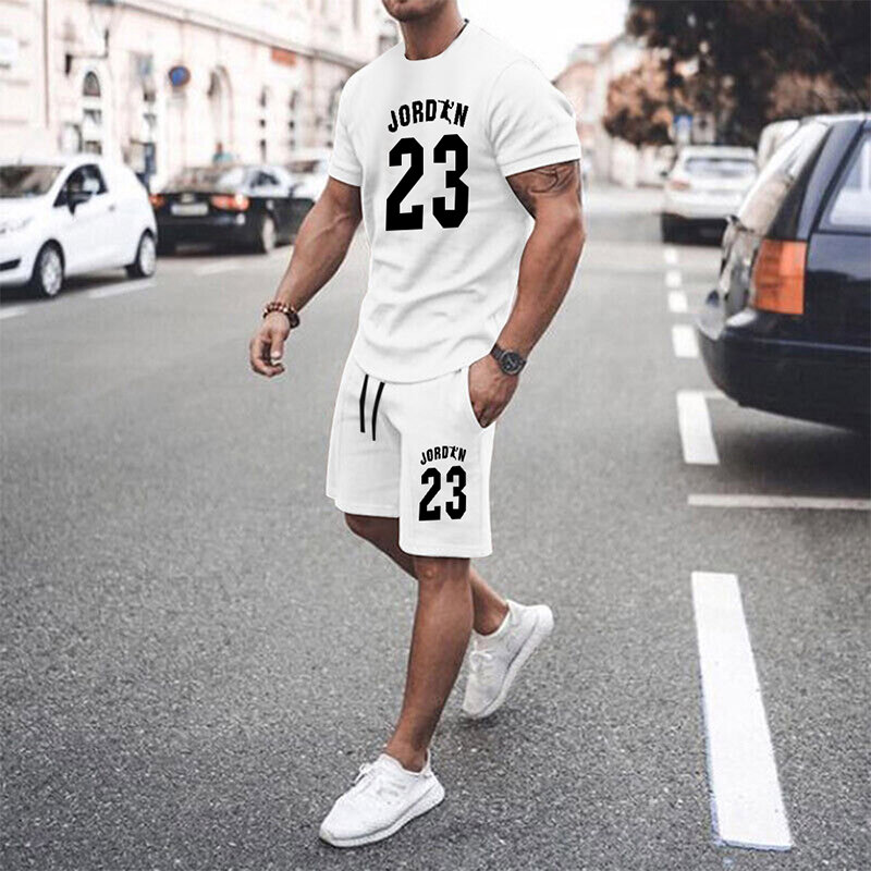 Yellow Men's Summer Mesh Hip-Hop Basketball T-Shirt 23 Printed Men Suits Leisure Sportswear Streetwear Shorts + Tops 2-Piece Set