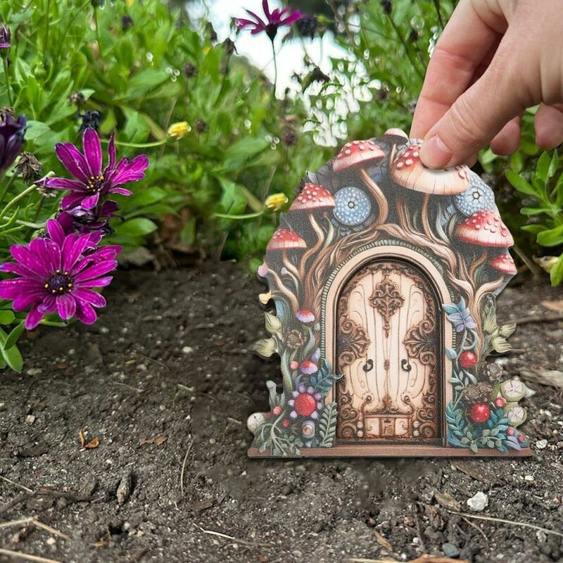 Micro Landscape Fairy Gnome Door Figurines Wooden Craft Windows Door Miniature Handmade Fairy Gardens Doors Garden Decoration