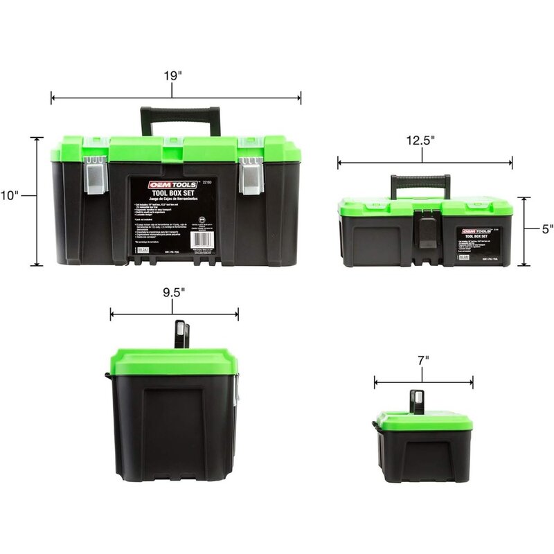 Toolbox Set com Bandeja Ferramenta Removível e Bonus, Intermediário Toolbox, Sistema Organizador, 3 pcs