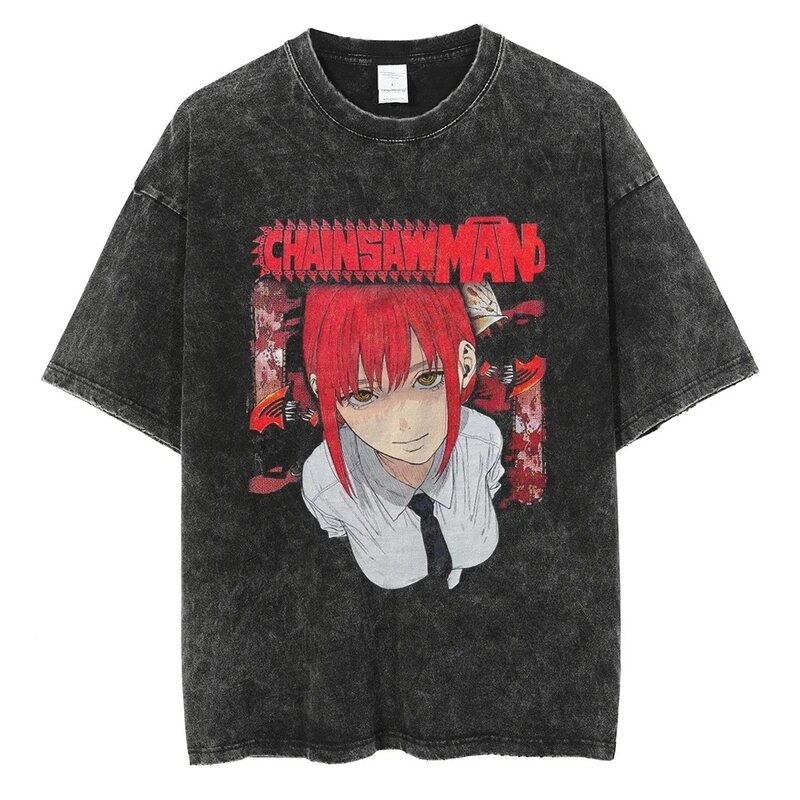 Anime 2024 Print Vintage Gewassen Tshirt Zomer Plus Size Heren Streetwear Katoen Unisex Oversized Tops T-Shirts Korte Sd Dames Shirts