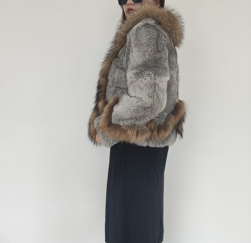 2024 천연 토끼털, 진짜 너구리 털, 따뜻한 가을 겨울 코트, 비수기 프로모션, 3 일만 신상