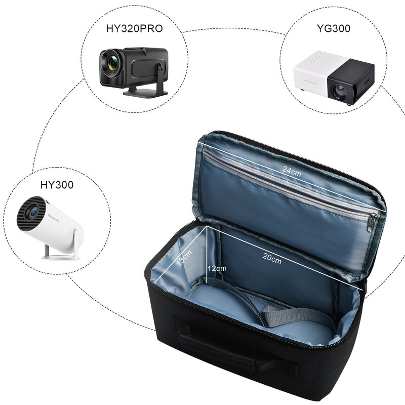 Salange Projector Case, HY300 HY320 Projector Bag with Accessories Storage Pockets Waterproof, Compatible with Most Projectors