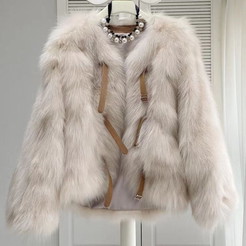 Abrigo corto de piel de zorro de imitación para mujer, abrigo de estilo Simple para oficina, cálido, a la moda, novedad de otoño e invierno, 2023