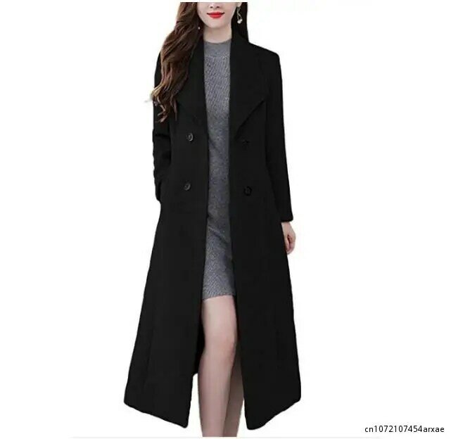 Mantel panjang kasmir musim dingin kualitas tinggi jaket hitam wol tebal hangat kebesaran musim gugur 2023 Vintage pakaian luar pesta wanita