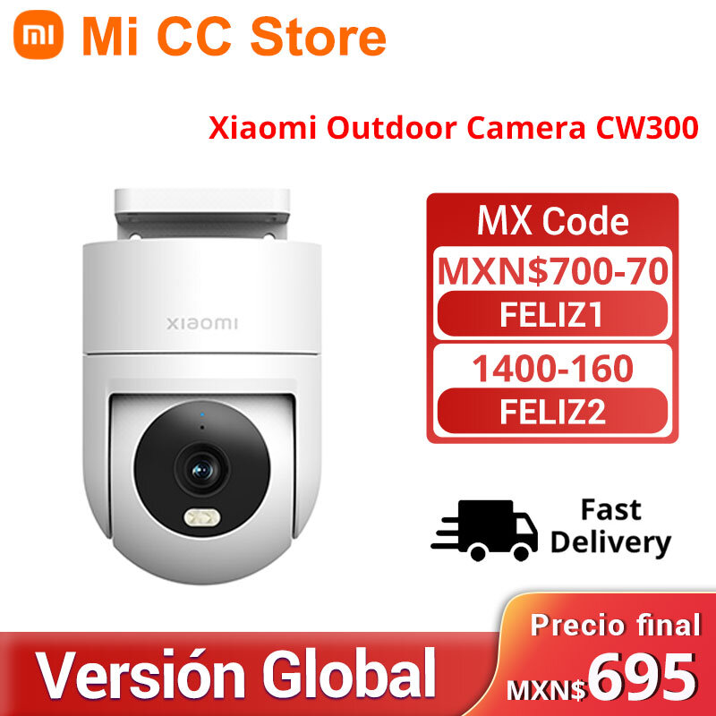 Xiaomi-Caméra d'extérieur CW300, version globale, suivi humain AI 4MP, IP66, degré d'eau et de poussière, vision nocturne en couleur intelligente