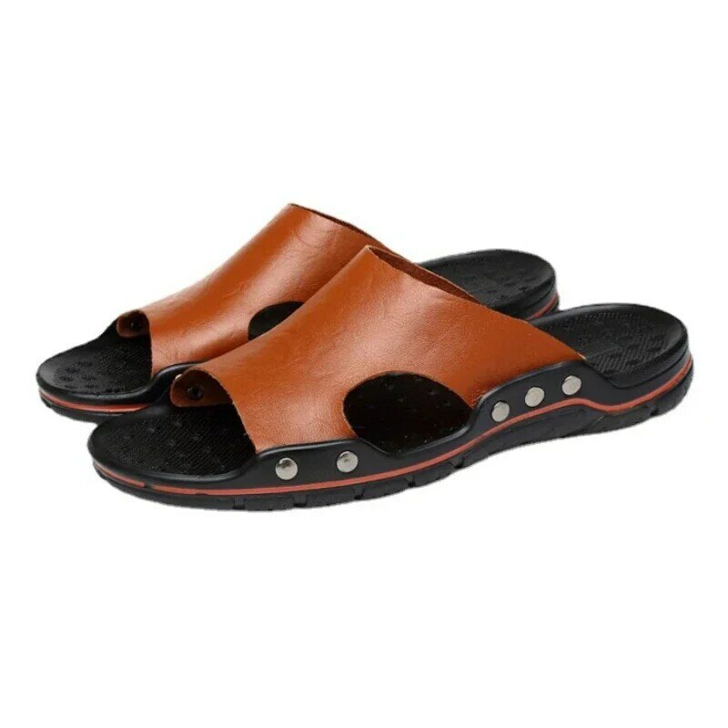 Sandals Men's Leather  Classic Summer Men Slippers Soft Original Sandals Real Leather Slippers Men Roman Outdoor Leather Slides