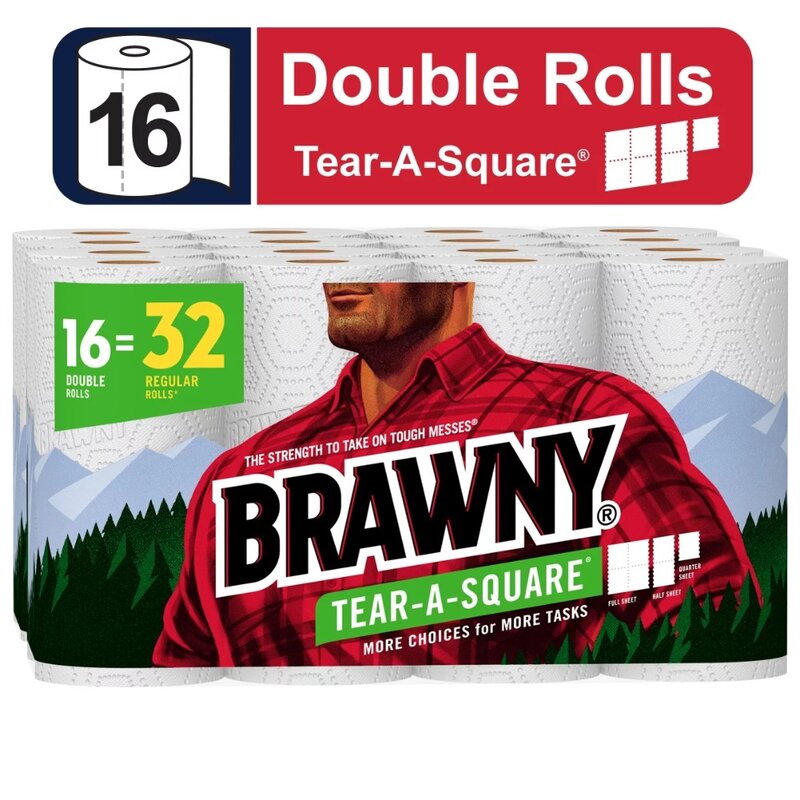Tear-a-Square Paper Towels, White, 3 Sheet Sizes, 16 Double Rolls