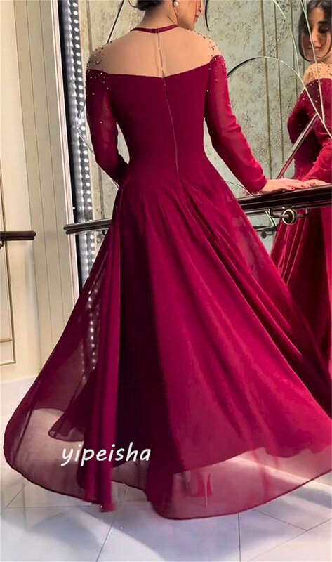 Prom Dress Saudi Arabia Satin Button Beading Cocktail Party Ball Gown O-Neck Bespoke Occasion Gown Midi Dresses
