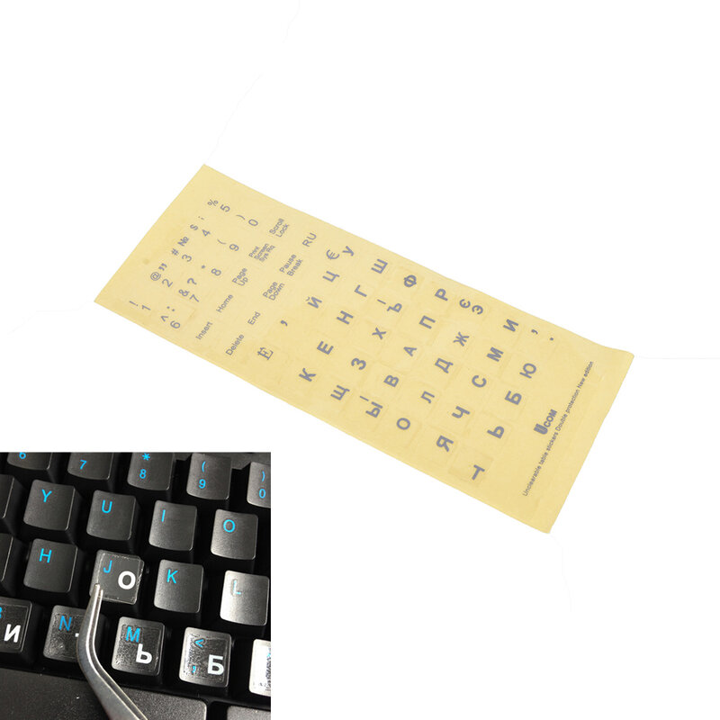 Stiker Keyboard huruf putih latar belakang transparan stiker Keyboard transparan di Rusia untuk laptop huruf komputer