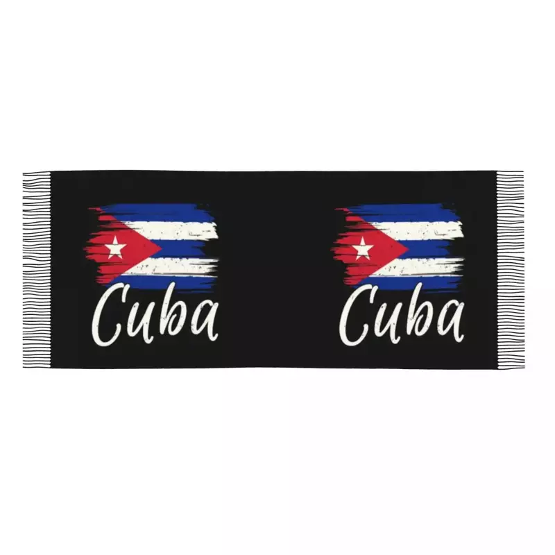 Syal rumbai bendera Havana Kuba bergaya syal hangat musim dingin untuk wanita syal patriotik Kuba wanita bungkus selendang hangat musim dingin wanita