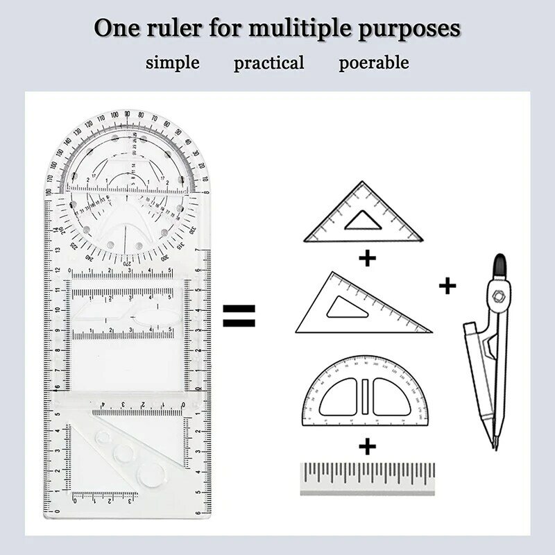 4 Pcs Multifunctional Geometric Ruler Drawing Tools Plastic Ruler Set Mathematics Measuring Circle Drawing Rulers