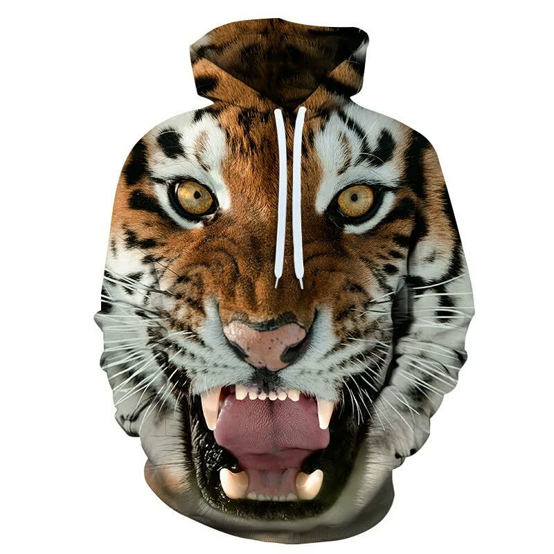 Conjunto de moletom com capuz de impressão de tigre