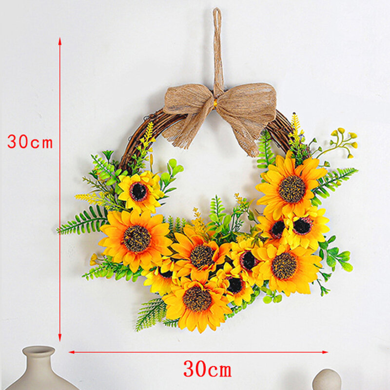 Semicircle Sunflower Wreath Festival Door Decoration Hanging Artificial Garland 30*30 Cm For Door Outdoor Decoration