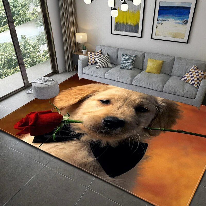 Tapis de chien romantique imprimé en 3D, tapis de salon antidérapant, tapis d'entrée de maison, paillassons, chambre à coucher, animal mignon, polymères de sol de cuisine