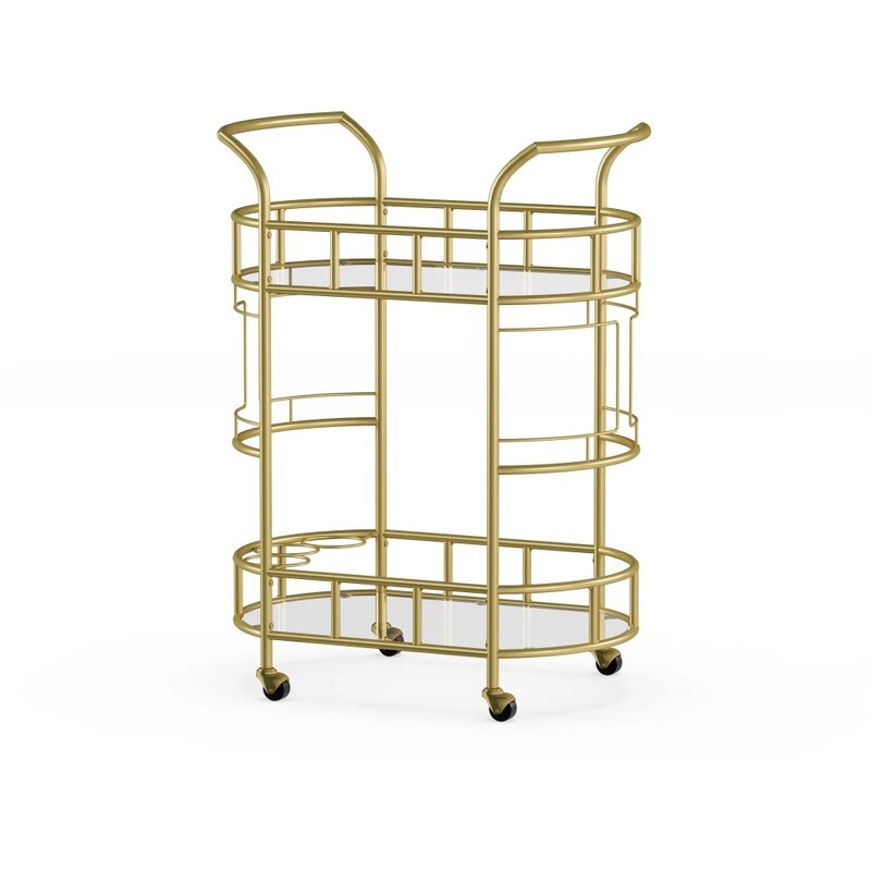 Better Homes & Gardens Fitzgerald Bar Cart with Matte Gold Metal Finish, 2-Tiers Display Cabinet, Home Bar Furniture