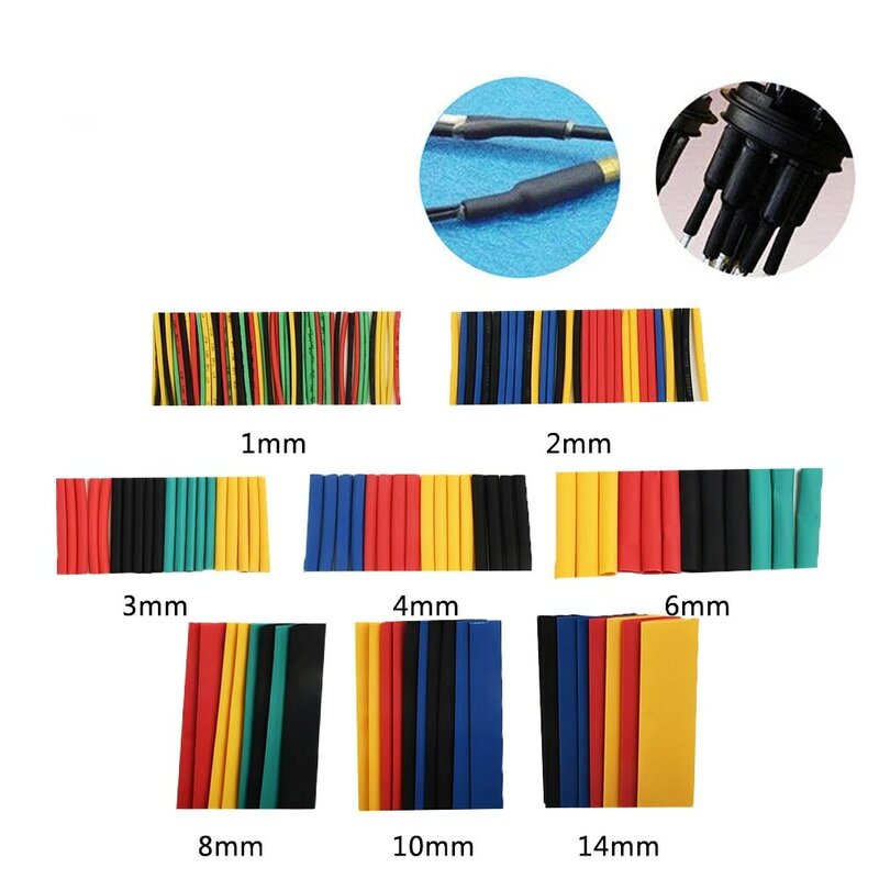 164PCS Heat Shrink Tubing Shrinkable Tube  Sleeve Mixed Colors 84℃～120℃  Insulation Sleeving Heat Cable Sleeves