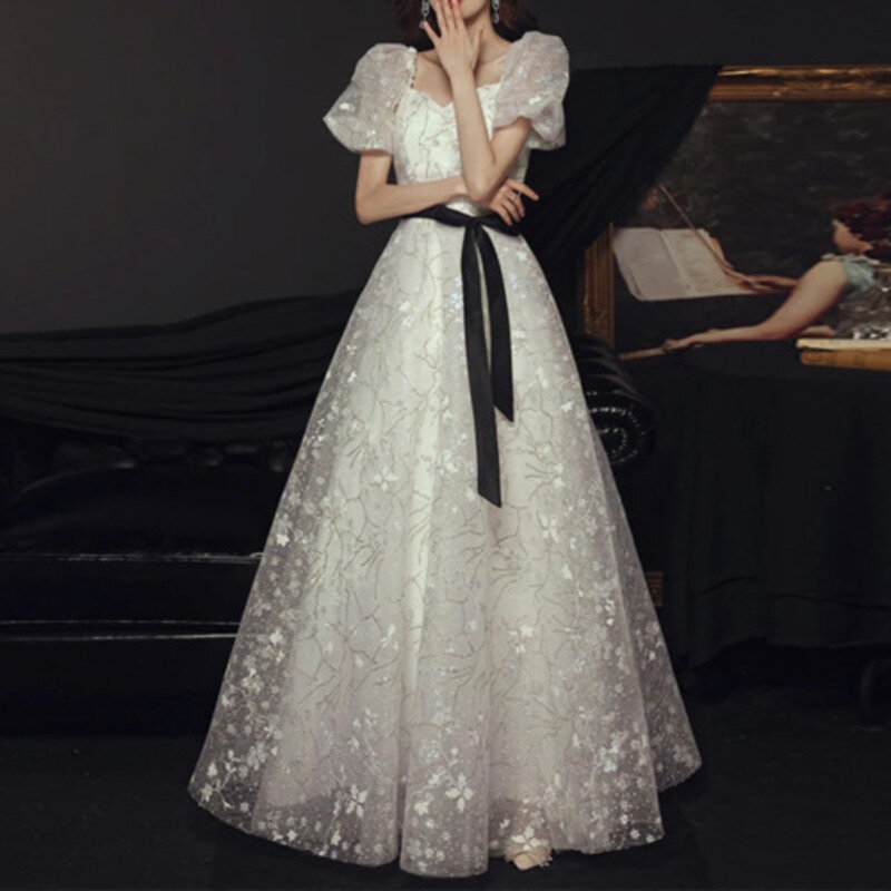 Белое платье на день рождения с цветочным принтом и бантом, вечернее платье с коротким рукавом, банкетное платье, платье для взрослых