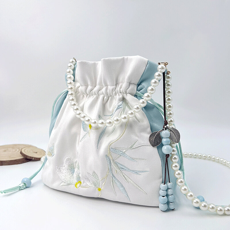 Винтажная вышивка в китайском стиле Женская жемчужная кисточка антикварная сумка на шнурке карманная сумка сумки через плечо аксессуары Hanfu